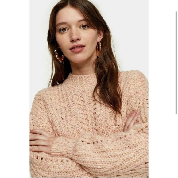 NWT Women's Topshop Textured Pointelle Mock Neck Sweater, Size S Pink - Picture 2 of 8